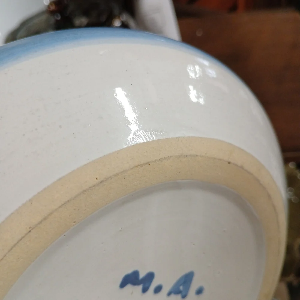 Artisan Ceramic Cat Bowl - Blue and Cream